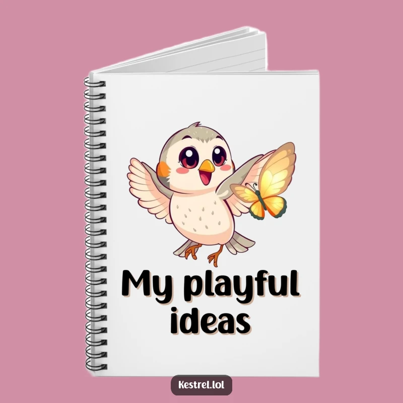 Funny Kestrel Butterfly Chase Notebook - Playful Big Eyes Journal Gift