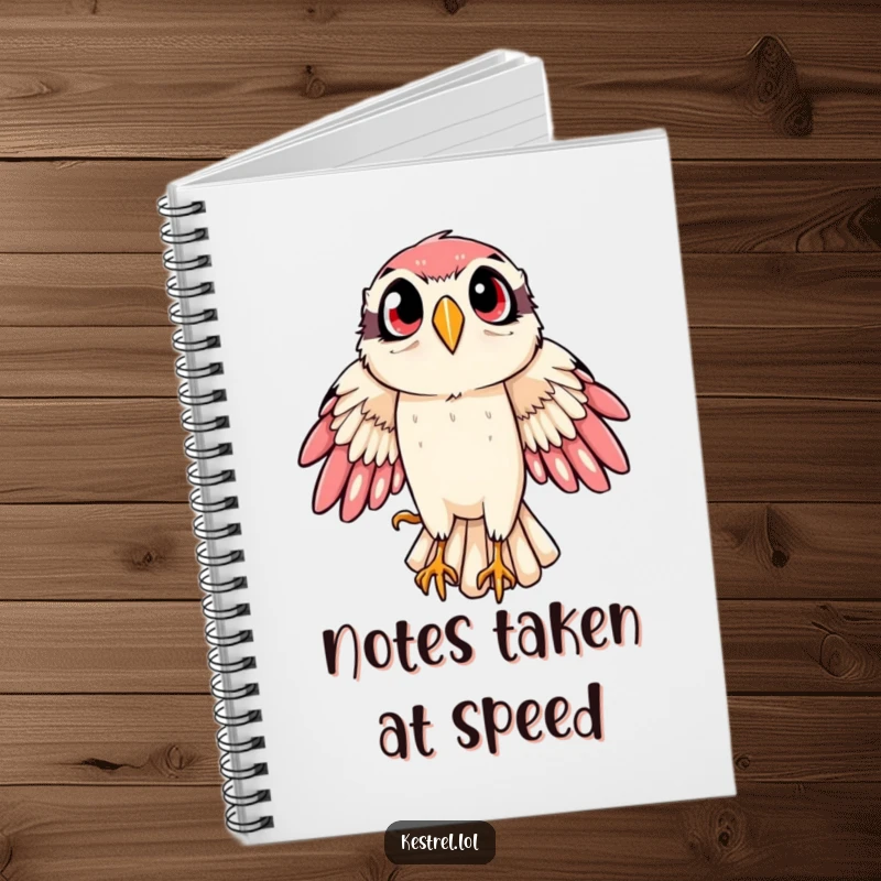 Funny kestrel notebook featuring a bird of prey in a dramatic, wide-eyed swoop, perfect for capturing ideas and notes.