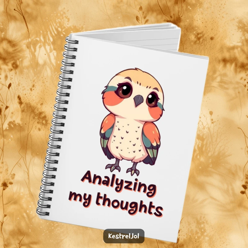 Funny kestrel notebook featuring a kestrel in focused observation, perfect for note-taking with a humorous twist, a great gift.
