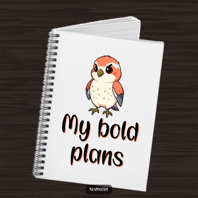 Funny proud kestrel notebook showing a kestrel character with its chest puffed out, symbolizing confidence for writing.