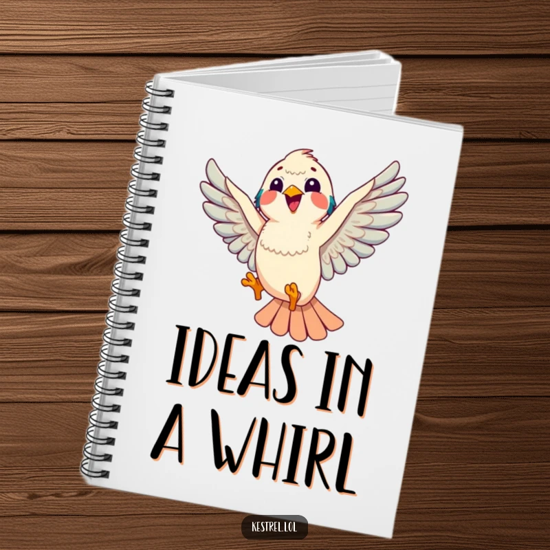 Funny kestrel notebook featuring a kestrel doing a playful aerial loop, perfect for notes and inspiration, a humorous bird-themed gift.