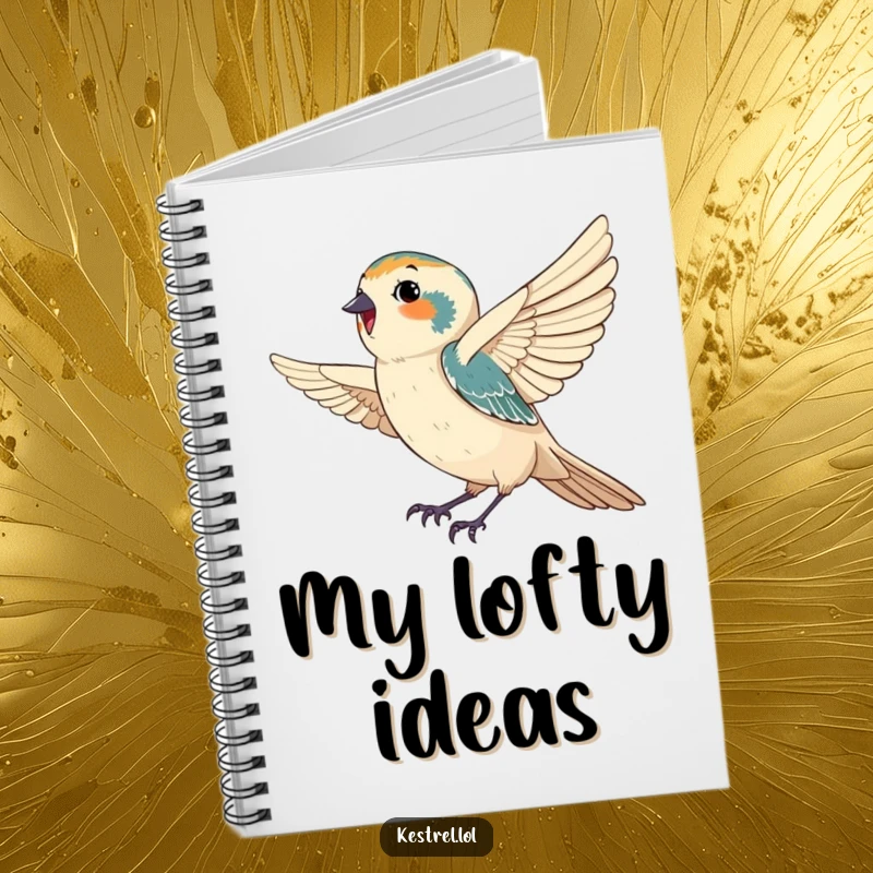 Funny notebook with a happy kestrel gracefully catching a gentle breeze, perfect for jotting down notes with a dose of serene humor and joy.