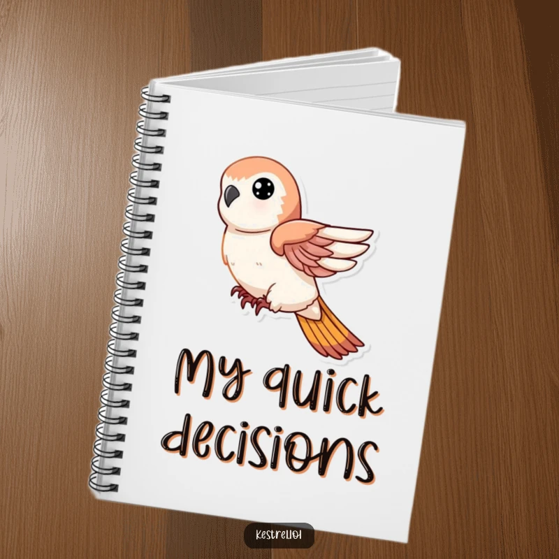 Funny notebook with a kestrel character in a swift descent with tucked wings, ideal for jotting down precise ideas.