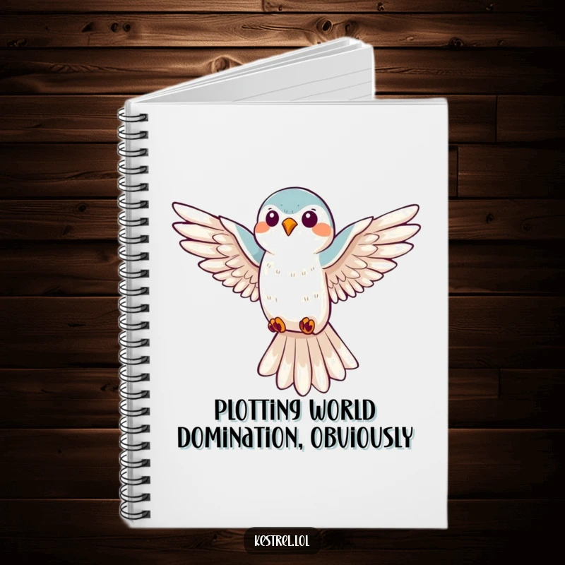 Funny kestrel hovering notebook, featuring a happy bird in flight, ideal for jotting down notes and thoughts.