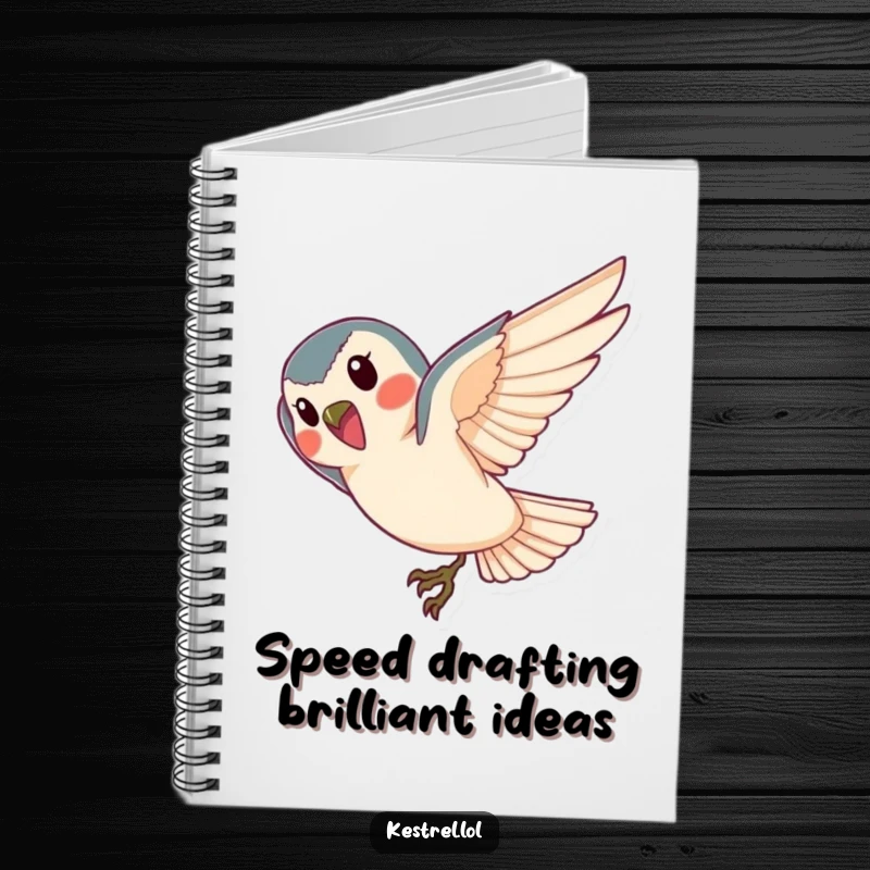 Funny kestrel notebook, featuring a cheerful bird diving gracefully, ideal for jotting down energetic ideas.