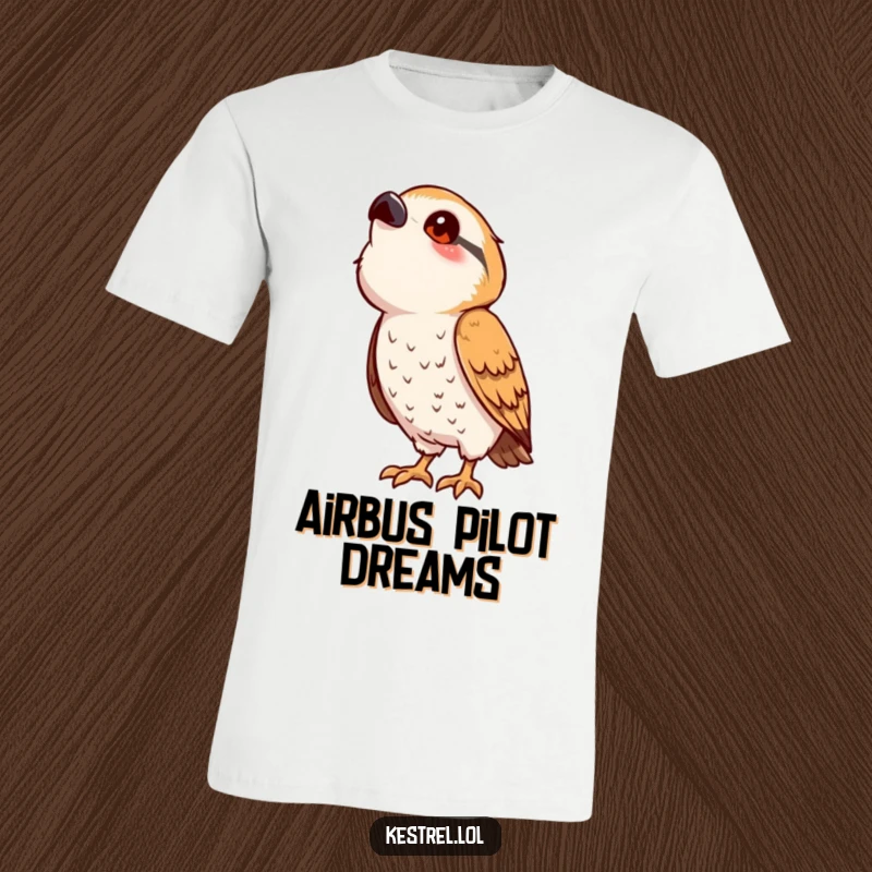 Funny kestrel t-shirt featuring a cute, stylized bird character in a playful pose, looking upwards with an expression of pure curiosity.