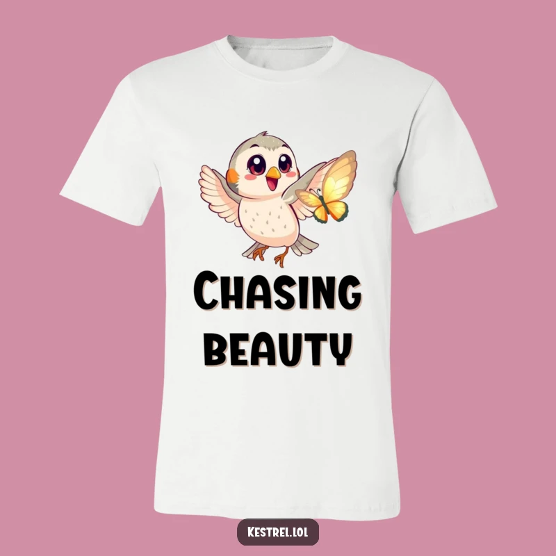 Funny Kestrel Butterfly Chase T-Shirt - Playful Big Eyes Tee Gift
