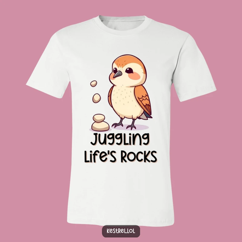 Funny Kestrel Juggler T-Shirt: Comical Pebble Act, Perfect Gift for Bird Lovers