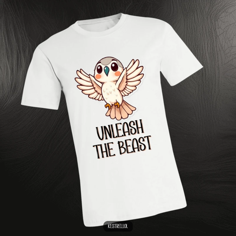 Funny Kestrel Flight T-Shirt featuring a kestrel in full flight with wings spread, perfect for active humor lovers.