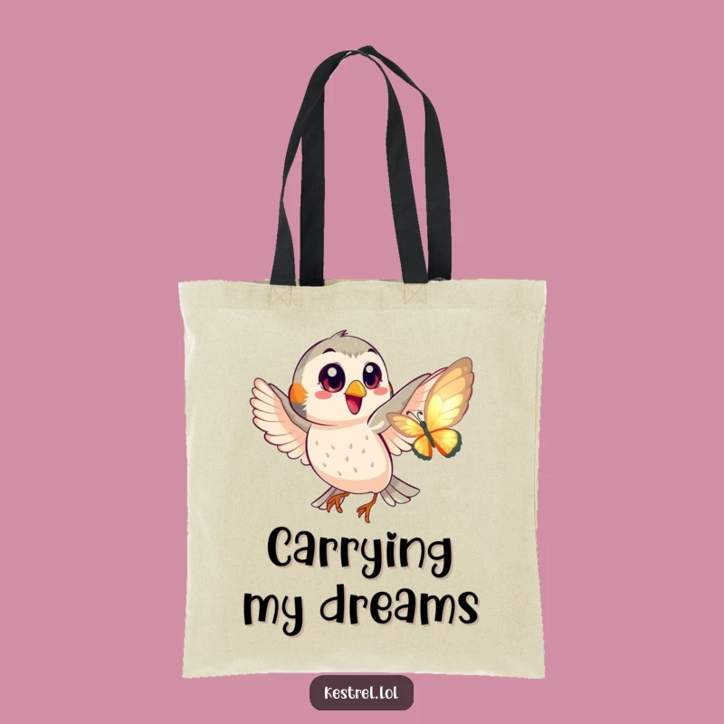 Funny Kestrel Butterfly Chase Tote Bag - Playful Big Eyes Carry-All Gift