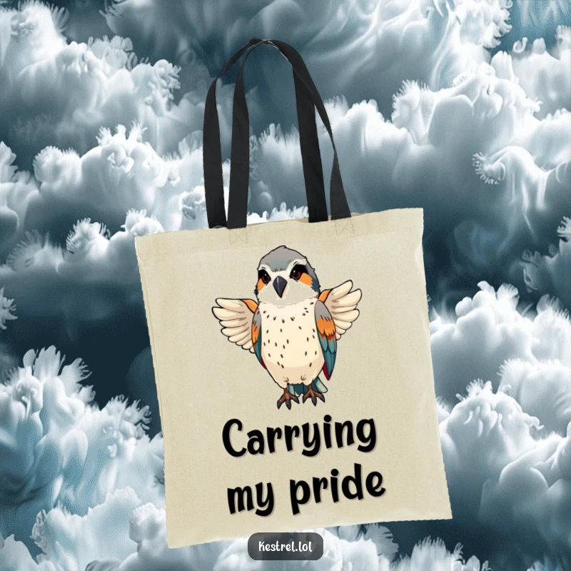 Funny kestrel preens sleek feathers with a proud, focused expression on a versatile tote bag.