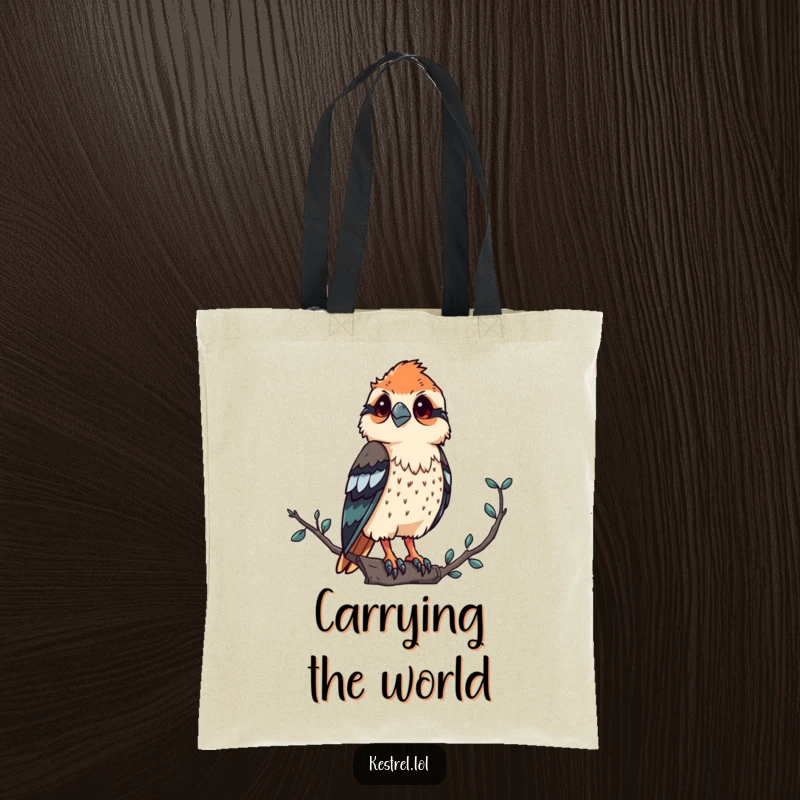 Funny kestrel tote bag featuring a proud bird of prey observing the world from its high vantage point, stylish and practical.